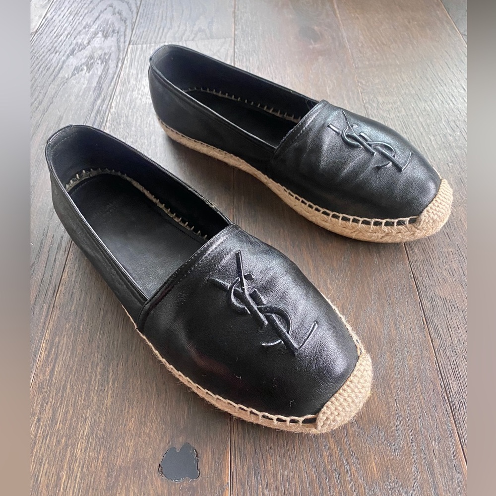 YSL Logo Espadrille Flat Black